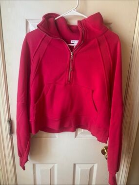 Cropped Red Half-Zip Fleece Pullover Hoodie